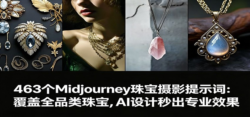 463个Midjourney珠宝摄影提示词：覆盖全品类珠宝，AI设计秒出专业效果-朽念云创