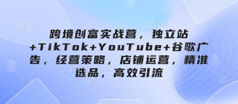 跨境创富实战营,独立站+TikTok+YouTube+谷歌广告,经营策略,店铺运营,精准选品,高效引流-朽念云创