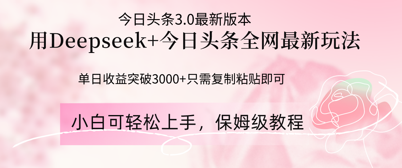 Deepseek结合今日头条全网最新玩法，单日收益突破3000+，只需要简单的…-朽念云创