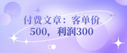 付费文章：客单价500，利润300-朽念云创