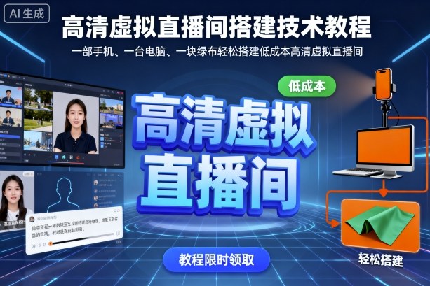 高清虚拟直播间搭建技术教程，一部手机、一台电脑、一块绿布轻松搭建低成本高清虚拟直播间-朽念云创