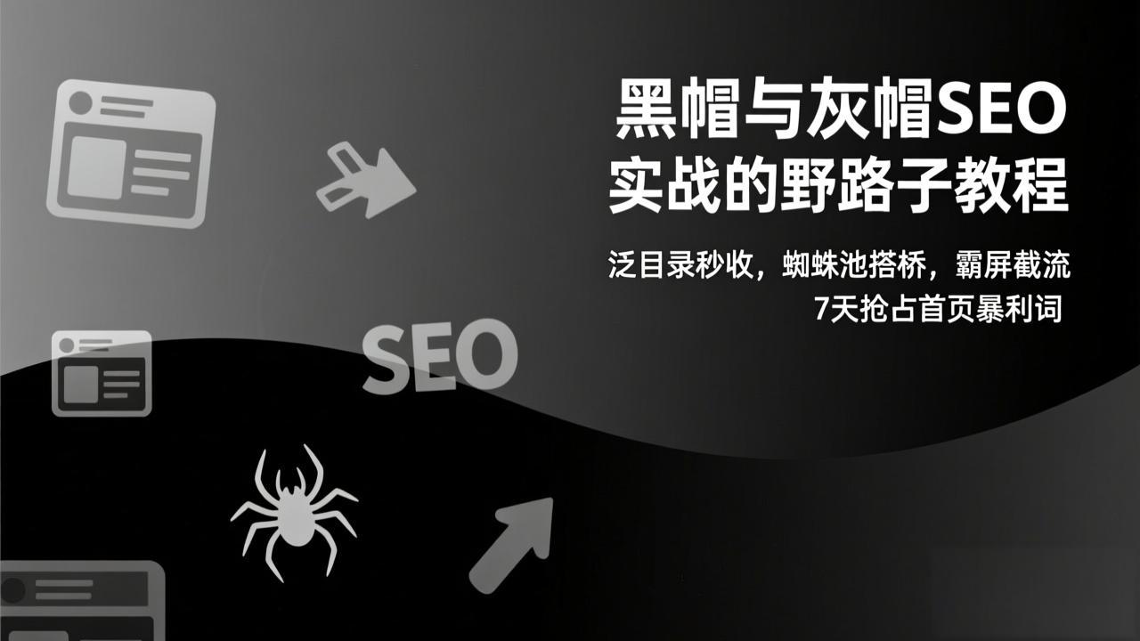 黑帽与灰帽SEO实战的野路子教程：泛目录秒收，蜘蛛池搭桥，霸屏截流，7天抢占首页暴利词-朽念云创