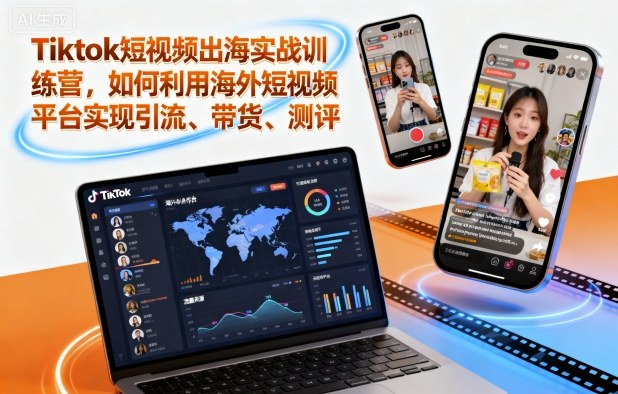 Tiktok短视频出海实战训练营，如何利用海外短视频平台实现引流、带货、测评-朽念云创