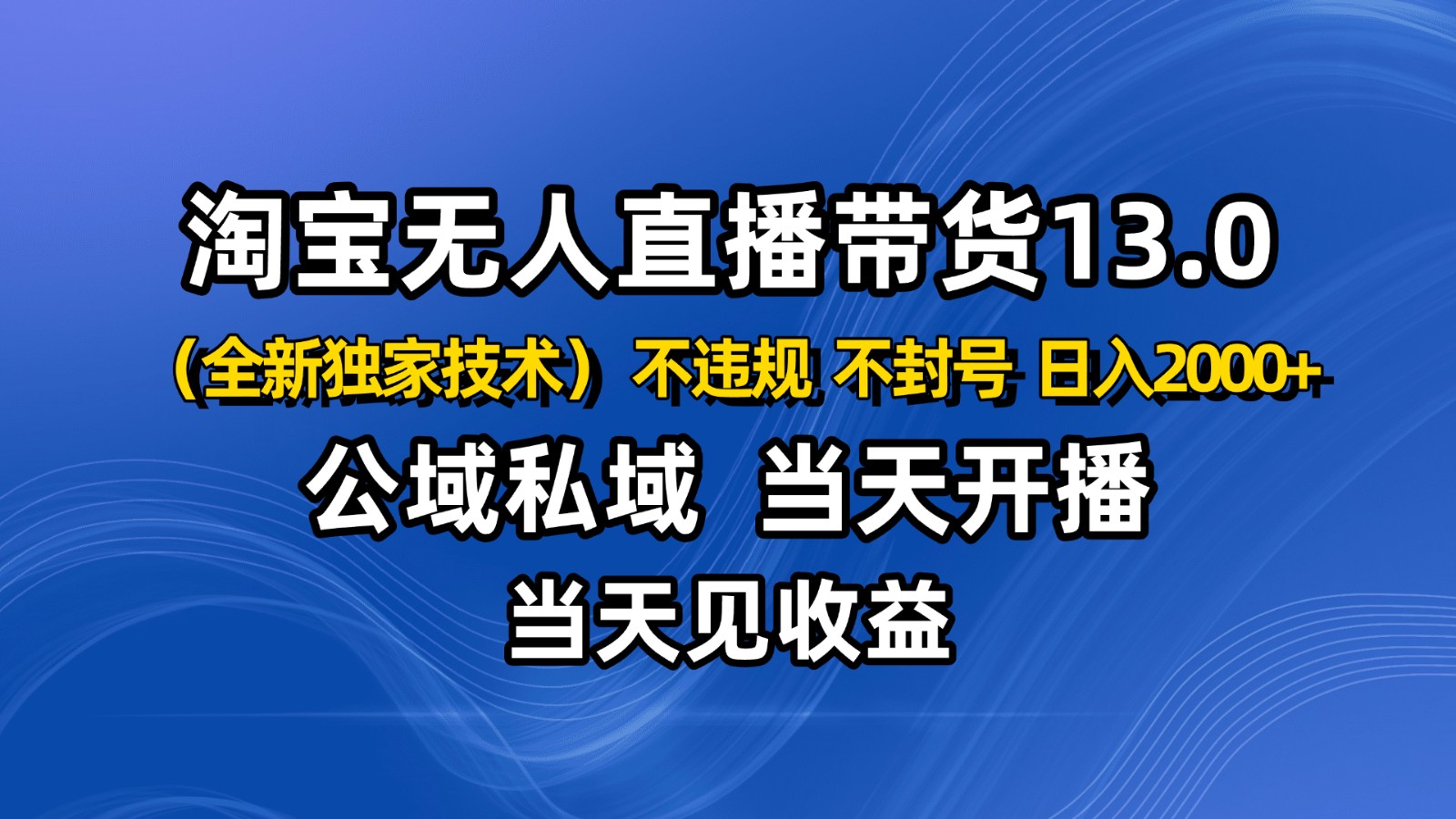 淘宝无人直播13.0，公域私域技术，不封号，不违规 布局下半年旺季赛道，日入2000+-朽念云创