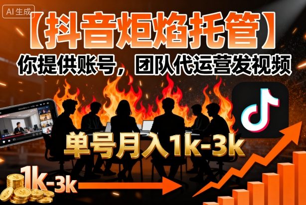 【抖音炬焰托管】你提供账号，团队代运营发视频，单号月入1k+【揭秘】-朽念云创