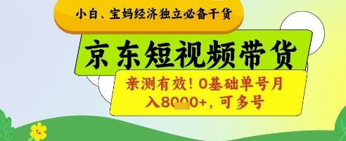 小白宝妈经济独立必备干货，京东短视频带货，亲测有效!0基础单号月入8k+，可多号【揭秘】-朽念云创
