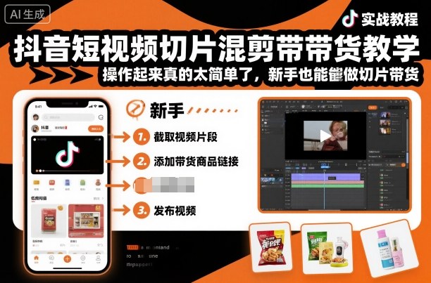 抖音短视频切片混剪带货教学，操作起来真的太简单了，新手也能做切片带货-朽念云创