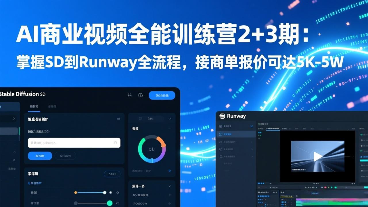 AI商业视频全能训练营2+3期：掌握SD到Runway全流程，接商单报价可达5K-5W-朽念云创