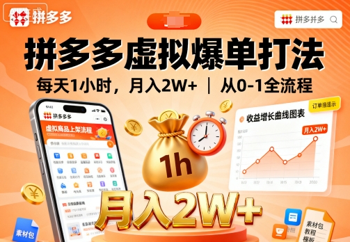 拼多多虚拟爆单打法,每天1小时,月入2W+,从0-1全流程-朽念云创