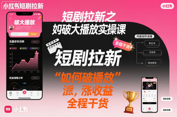 短剧拉新之小红书如何破大播放实操课，如何破播放，涨收益，全程干货-朽念云创