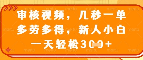 视频审核员,几秒一单,不限时间,不限地点,多做多得,新人小白一天轻松几张+【揭秘】-朽念云创