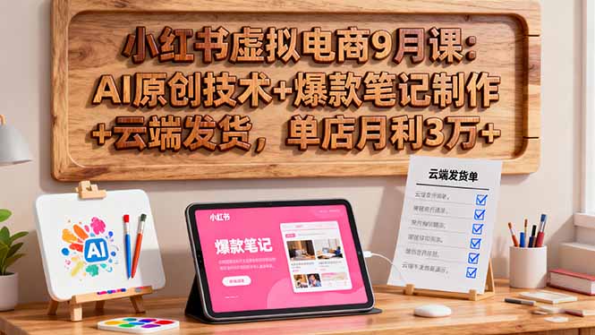 小红书虚拟电商9月课：AI原创技术+爆款笔记制作+云端发货，单店月利3万+-朽念云创