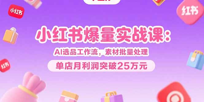 小红书爆量实战课：AI选品工作流，素材批量处理，单店月利润突破25万元-朽念云创