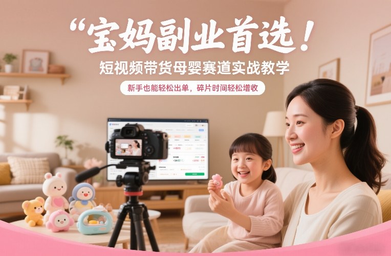 宝妈副业首选!短视频带货母婴赛道实战教学,新手也能轻松出单,碎片时间轻松增收-朽念云创