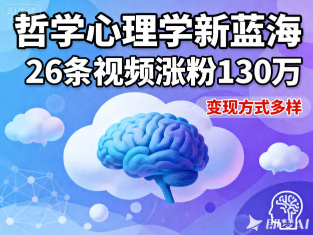短视频新蓝海，哲学心理学赛道，26条视频涨粉130W，变现方式多样-朽念云创