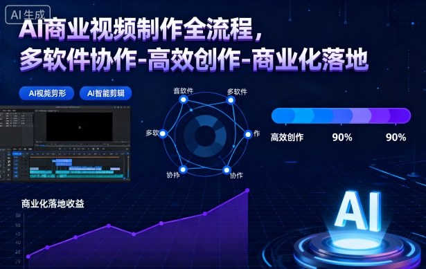 AI商业视频制作全流程，多软件协作-高效创作-商业化落地-朽念云创