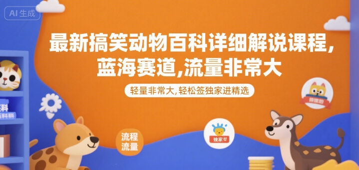 最新搞笑动物百科详细解说课程，蓝海赛道，流量非常大，轻松签独家进精选-朽念云创