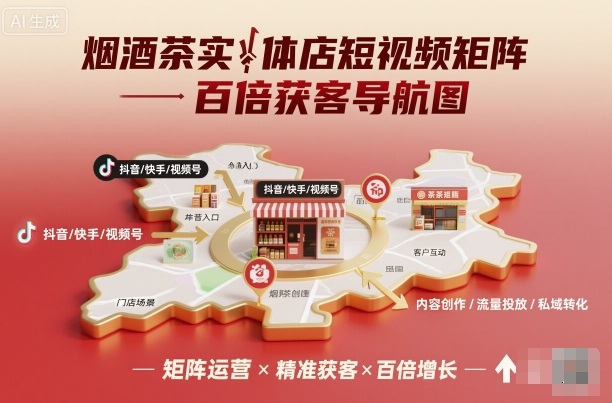 烟酒茶实体店短视频矩阵百倍获客导航图-朽念云创