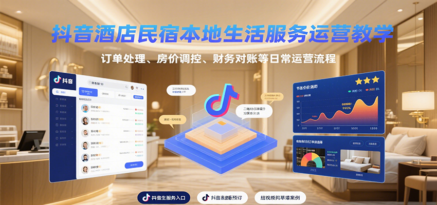 抖音酒店民宿本地生活服务运营教学,订单处理、房价调控、财务对账等日常运营流程-朽念云创