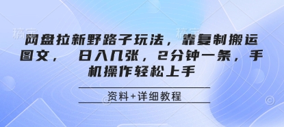 网盘拉新野路子玩法，靠复制搬运图文， 日入几张，2分钟一条，手机操作轻松上手-朽念云创