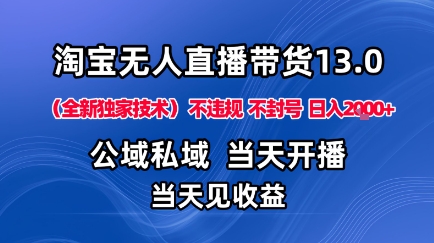 淘宝无人直播13.0，公域私域技术，不封号，不违规布局下半年旺季赛道，日入1K+(独家技术)【揭秘】-朽念云创