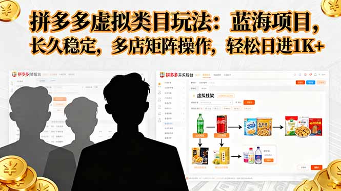 拼多多虚拟类目玩法，蓝海项目，长久稳定，多店矩阵操作，轻松日进1K+-朽念云创