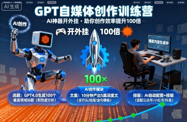 GPT自媒体创作训练营:AI神器开外挂,助你创作效率提升100倍-朽念云创
