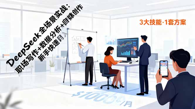 DeepSeek全场景实战：职场写作+数据分析+自媒体创作，新手快速月入过万-朽念云创