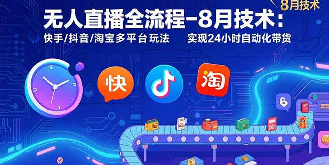 无人直播全流程-8月技术：快手/抖音/淘宝多平台玩法 实现24小时自动化带货-朽念云创