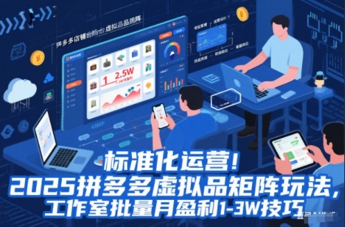 标准化运营！2025拼多多虚拟品矩阵玩法，工作室批量月盈利1-3W技巧【揭秘】-朽念云创