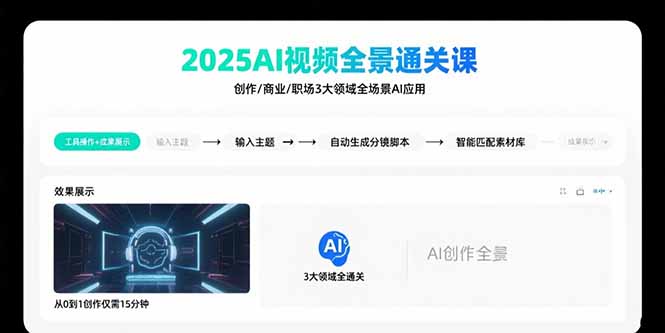 2025AI视频全景通关课：涵盖创作/商业/职场3大领域  掌握AI全场景应用-朽念云创