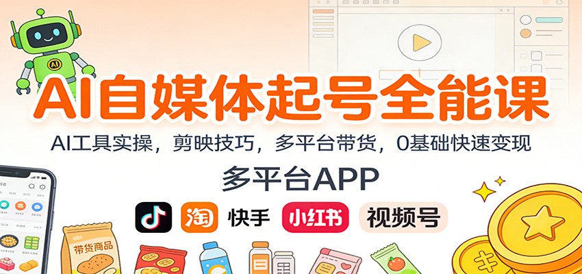 AI自媒体起号全能课:AI工具实操,剪映技巧,多平台带货,0基础快速变现-朽念云创
