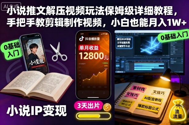 小说推文解压视频玩法保姆级详细教程,手把手教剪辑制作视频,小白也能月入1W+-朽念云创