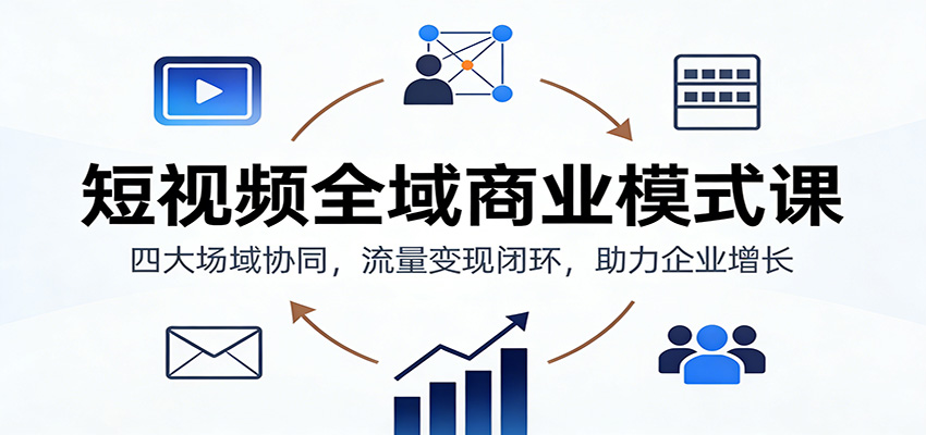 短视频全域商业模式课：四大场域协同，流量变现闭环，助力企业增长-朽念云创