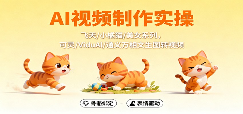AI视频制作实操，飞天/小橘猫/美女系列，可灵/ViduAl/通义万相文生图转视频-朽念云创