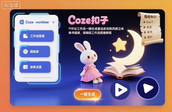 Coze扣子工作流一键生成童话皮克斯风格立体书视频，保姆级工作流搭建教程-朽念云创