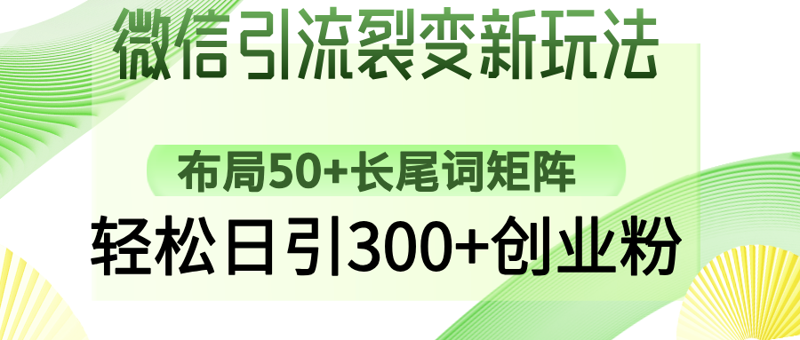 微信引流裂变新玩法:布局50+长尾词矩阵,轻松日引300+创业粉-朽念云创