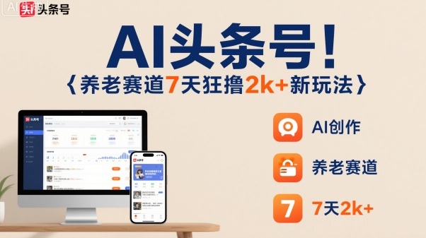 AI头条号，7天狂撸2k+，做养老赛道，新风口新玩法-朽念云创