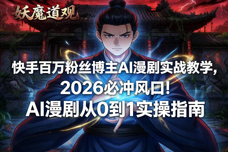 快手百万粉丝博主AI漫剧实战教学，2026必冲风口！AI漫剧从0到1实操指南-朽念云创