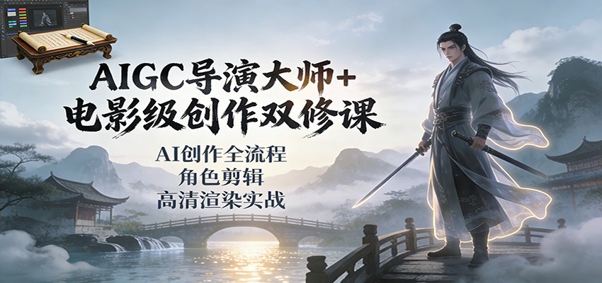 AIGC导演大师+电影级创作双修课：AI创作全流程、角色剪辑、高清渲染实战-朽念云创