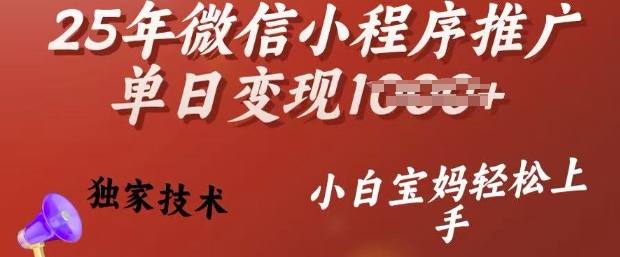 25年微信小程序推广单日变现多张，独家技术，小白宝妈轻松上手【揭秘】-朽念云创