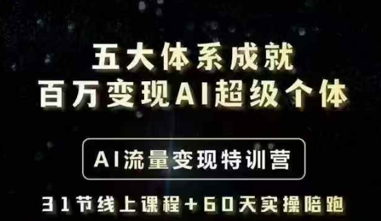 五大体系成就百万变现AI超级个体- AI流量变现特训营,一步一步教你一个人怎么年入百W-朽念云创
