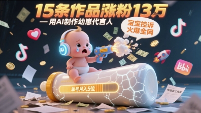 用AI制作幼崽代言人，宝宝的控诉火爆全网，15条作品涨粉13W，单号月入5位数实操教程-朽念云创