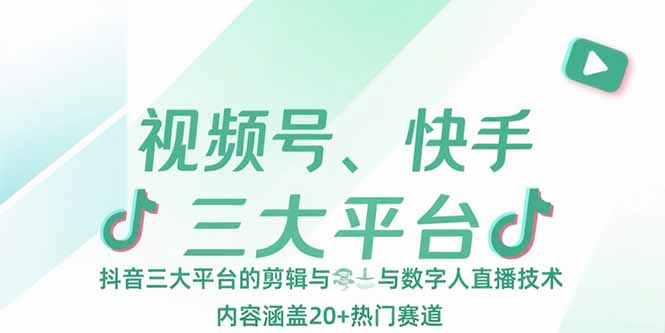 视频号、快手、抖音三大平台的剪辑与数字人直播技术，内容涵盖20+热门赛道-朽念云创