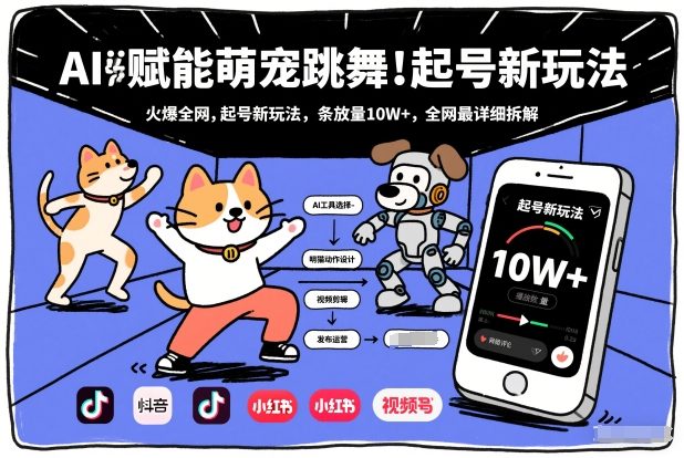 AI赋能萌宠跳舞，火爆全网，起号新玩法，条条播放量10W+，全网最详细拆解-朽念云创