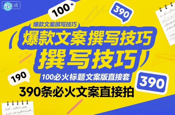 爆款文案撰写技巧，100个必火标题文案模版直接套，390条必火文案直接拍-朽念云创