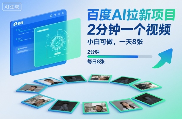 百度AI拉新项目，2分钟一个视频，小白可做，一天8张【附案例+保姆级教程】-朽念云创