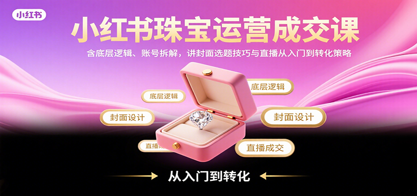 小红书珠宝运营成交课：含底层逻辑、账号拆解，讲封面选题技巧与直播从入门到转化策略-朽念云创