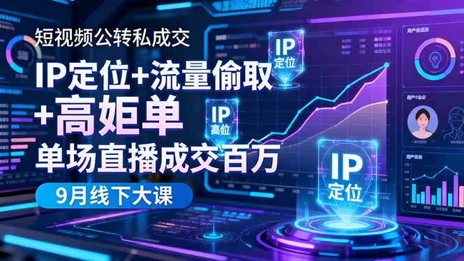 短视频公转私成交9月线下大课，IP定位+流量偷取+高客单，单场直播成交百万-朽念云创