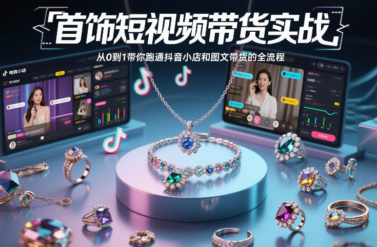 首饰短视频带货实战，从0到1带你跑通抖音小店和图文带货的全流程-朽念云创